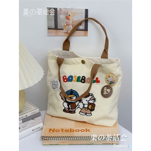 Cartoon Embroidered Tote Bag / Bag Charm / Set SpreePicky