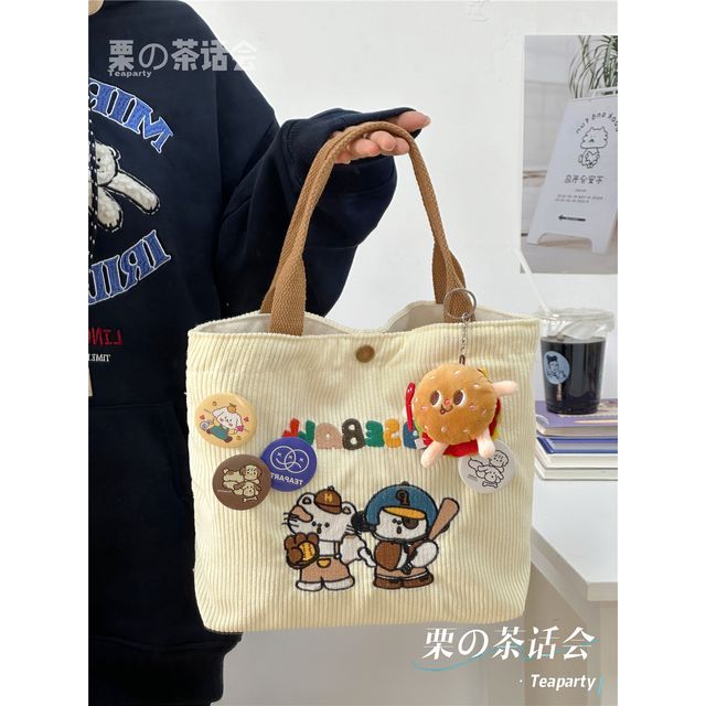 Cartoon Embroidered Tote Bag / Bag Charm / Set SpreePicky