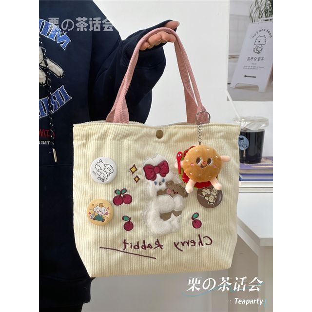 Cartoon Embroidered Tote Bag / Bag Charm / Set SpreePicky