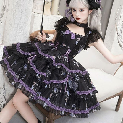 Lolita Cap-Sleeve Mesh Tiered A-Line Dress mySite