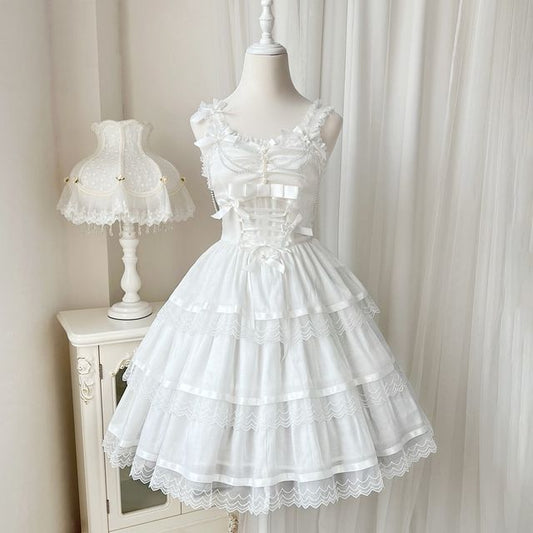 Sleeveless U-Neck Plain Tiered A-Line Lolita Dress mySite