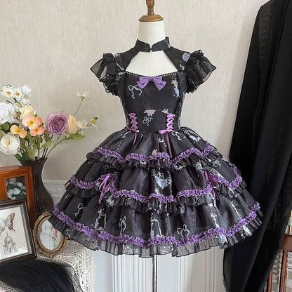 Lolita Cap-Sleeve Mesh Tiered A-Line Dress mySite