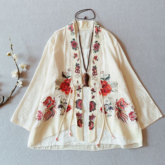 Flower Embroidered Open Front Jacket SpreePicky