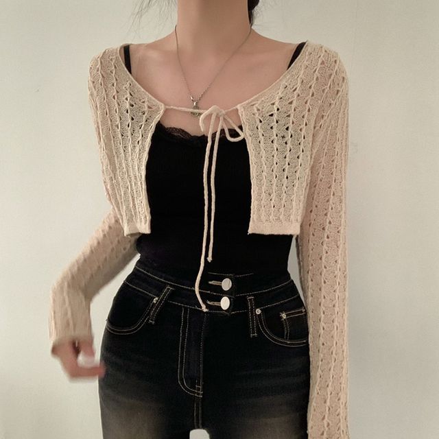 Long-Sleeve Perforated Shrug SpreePicky