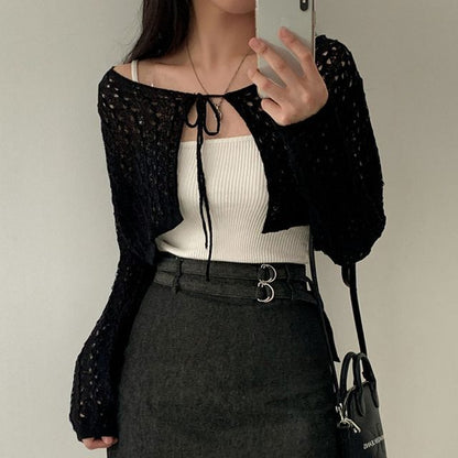 Long-Sleeve Perforated Shrug SpreePicky