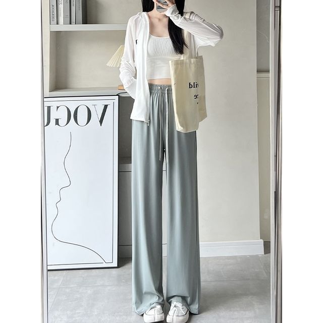 High Rise Wide Leg Plain Drape Sweatpants SpreePicky