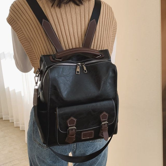 Faux Leather Buckled Backpack mySite