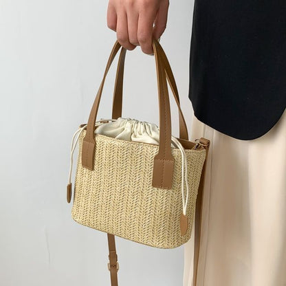 Drawstring Woven Bucket Bag SpreePicky