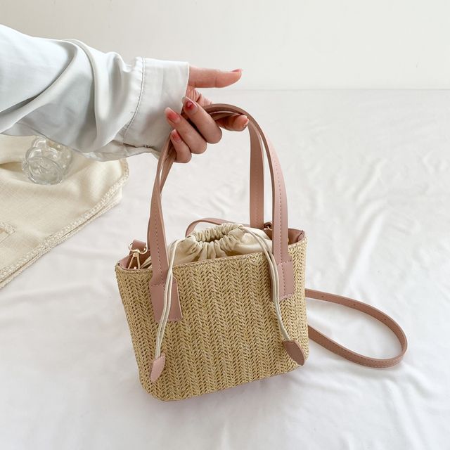 Drawstring Woven Bucket Bag SpreePicky