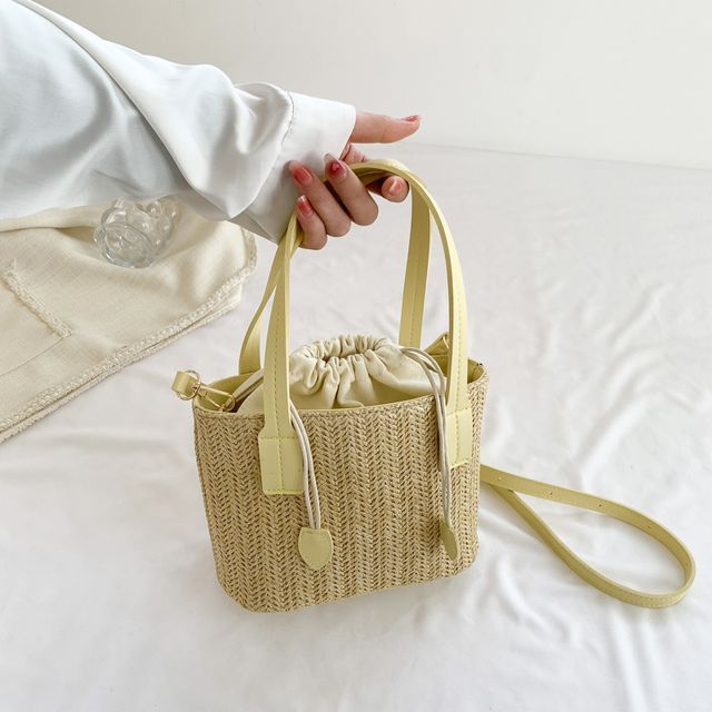 Drawstring Woven Bucket Bag SpreePicky