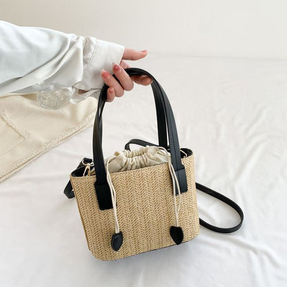 Drawstring Woven Bucket Bag SpreePicky