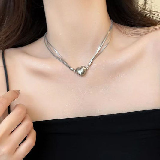 Magnetic Heart Pendant Layered Alloy Choker SpreePicky