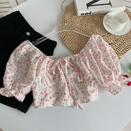 Puff-Sleeve Off Shoulder Crop Blouse mySite