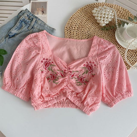 Short-Sleeve Embroidered Crop Tunic mySite