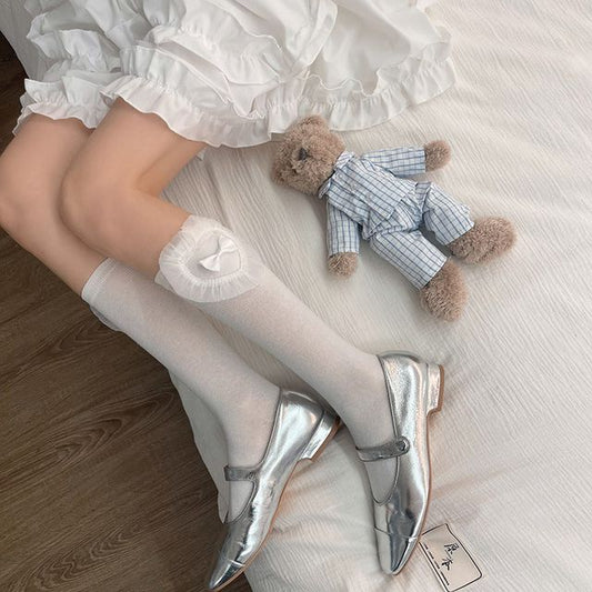 Organza Bow Accent Plain Long Socks SpreePicky