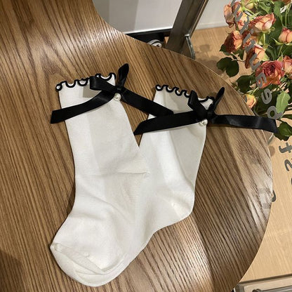 Ribbon Accent Frill Trim Socks SpreePicky