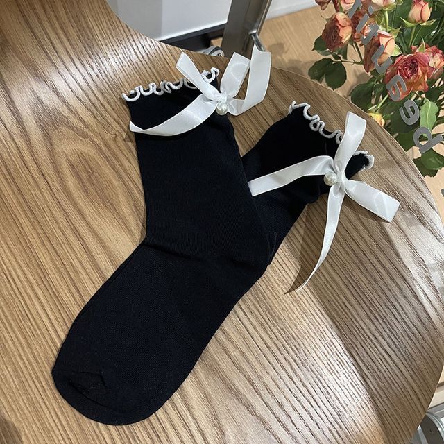 Ribbon Accent Frill Trim Socks SpreePicky