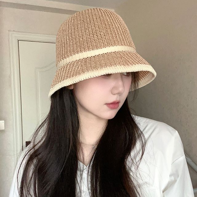 Contrast Trim Straw Bucket Hat SpreePicky