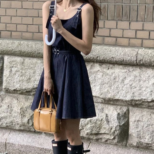 Sleeveless Square Neck Denim Mini A-Line Dress mySite