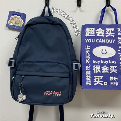 Letter Embroidered Multi-Pocket Backpack / Bag Charm / Set SpreePicky