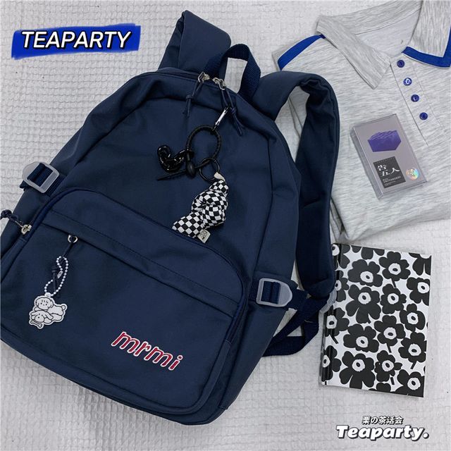 Letter Embroidered Multi-Pocket Backpack / Bag Charm / Set SpreePicky