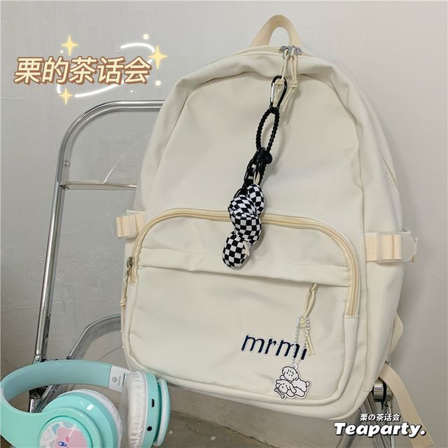 Letter Embroidered Multi-Pocket Backpack / Bag Charm / Set SpreePicky