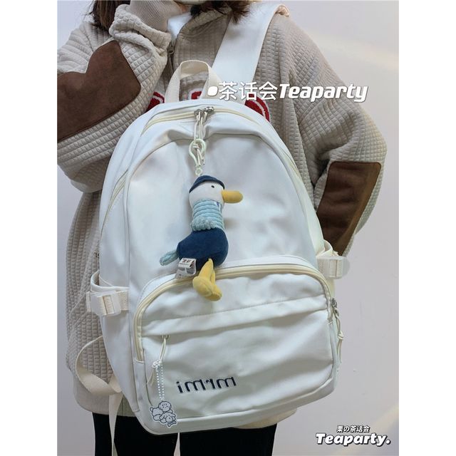 Letter Embroidered Multi-Pocket Backpack / Bag Charm / Set SpreePicky