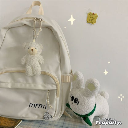 Letter Embroidered Multi-Pocket Backpack / Bag Charm / Set SpreePicky