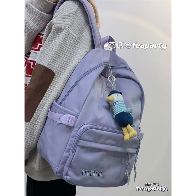 Letter Embroidered Multi-Pocket Backpack / Bag Charm / Set SpreePicky