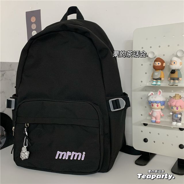 Letter Embroidered Multi-Pocket Backpack / Bag Charm / Set SpreePicky