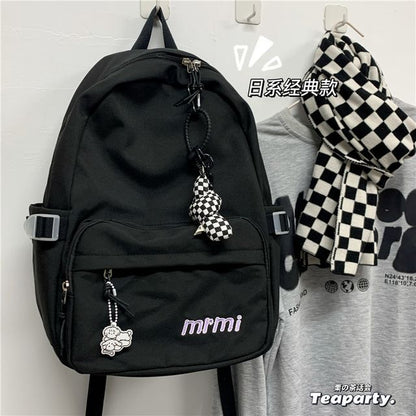 Letter Embroidered Multi-Pocket Backpack / Bag Charm / Set SpreePicky