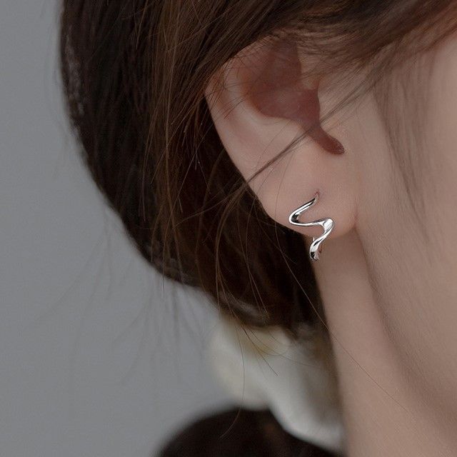 Wavy Asymmetrical Sterling Silver Earring SpreePicky