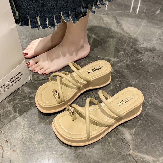 Platform Wedge Heel Toe-Loop Slide Sandals SpreePicky