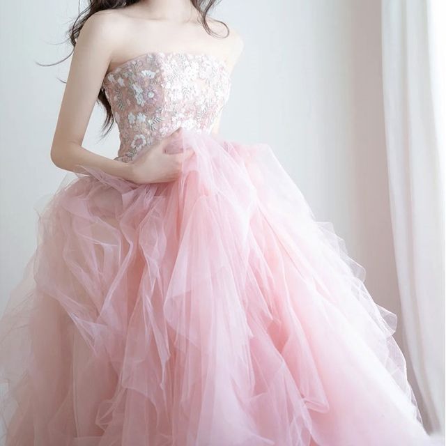 Strapless Panel Gown A-Line Mesh Evening Flower Embroidered FashionChic