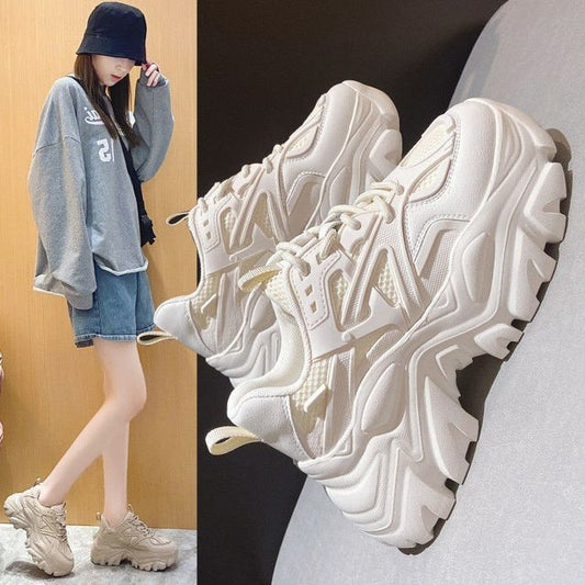 Plain Platform Panel Mesh Sneakers SpreePicky