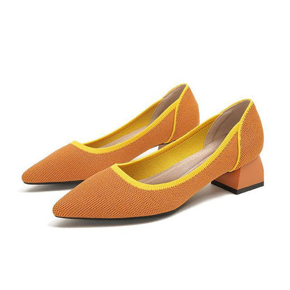 Pointed Contras Trim Chunky Heel Pumps SpreePicky