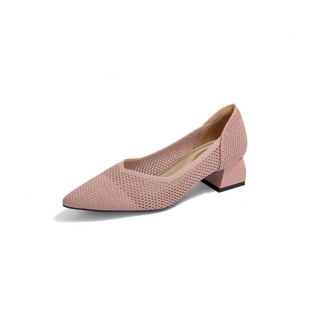 Pointed Cap Toe Chunky Heel Pumps mySite