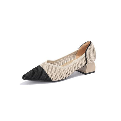 Pointed Cap Toe Chunky Heel Pumps mySite