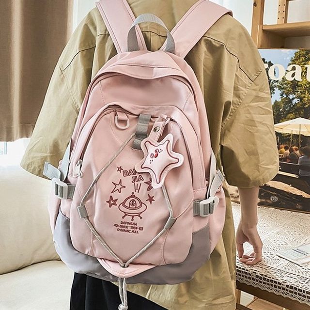 UFO Embroidered Drawstring Buckle Backpack mySite