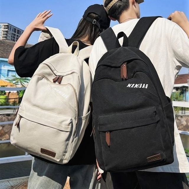 Lettering Print Canvas Backpack mySite