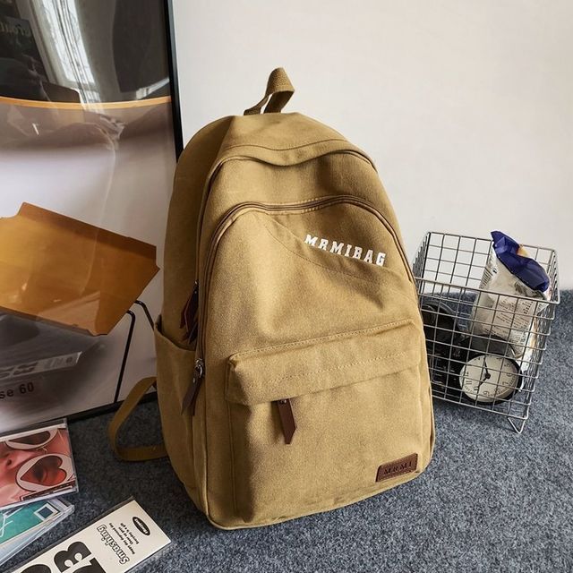 Lettering Print Canvas Backpack mySite