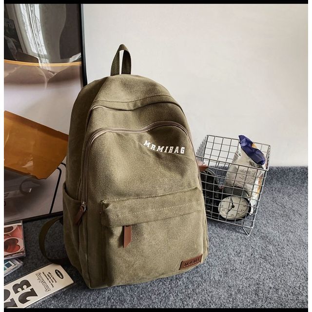 Lettering Print Canvas Backpack mySite