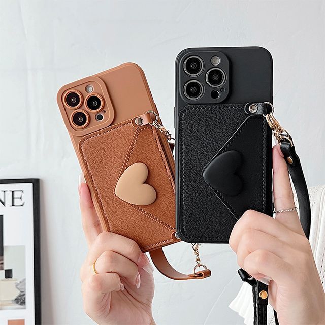 Heart Coin Purse Crossbody Strap Phone Case - iPhone 14 Pro Max / 14 Pro / 14 Max / 14 / 13 Pro Max / 13 Pro / 13 / 13 mini / 12 Pro Max / 12 Pro / 12 / 12 mini / 11 Pro Max / 11 Pro / 11 / SE / XS Max / XS / XR / X / 8 / 8 Plus / 7 / 7 Plus SpreePicky