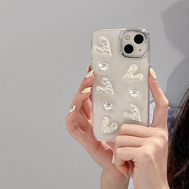 Heart Faux Pearl Phone Case - iPhone 14 Pro Max / 14 Pro / 14 Max / 14 / 13 Pro Max / 13 Pro / 13 / 13 mini / 12 Pro Max / 12 Pro / 12 / 12 mini / 11 Pro Max / 11 Pro / 11 / SE / XS Max / XS / XR / X / 8 / 8 Plus / 7 / 7 Plus SpreePicky