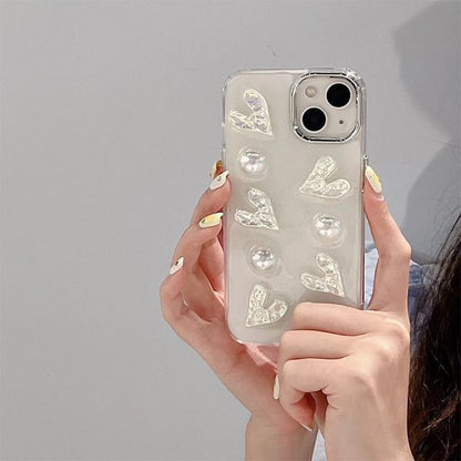 Heart Faux Pearl Phone Case - iPhone 14 Pro Max / 14 Pro / 14 Max / 14 / 13 Pro Max / 13 Pro / 13 / 13 mini / 12 Pro Max / 12 Pro / 12 / 12 mini / 11 Pro Max / 11 Pro / 11 / SE / XS Max / XS / XR / X / 8 / 8 Plus / 7 / 7 Plus SpreePicky