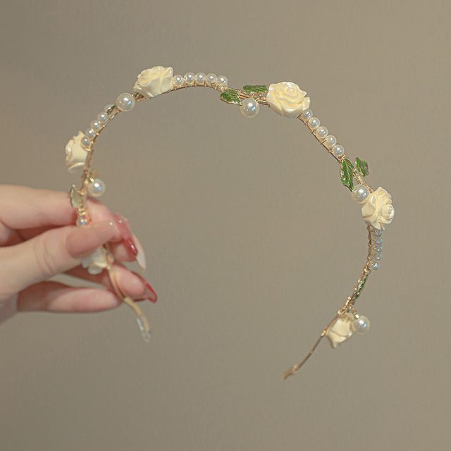 Rose Faux Pearl Alloy Headband SpreePicky