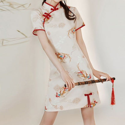 Short-Sleeve Deer Print Mini Qipao SpreePicky