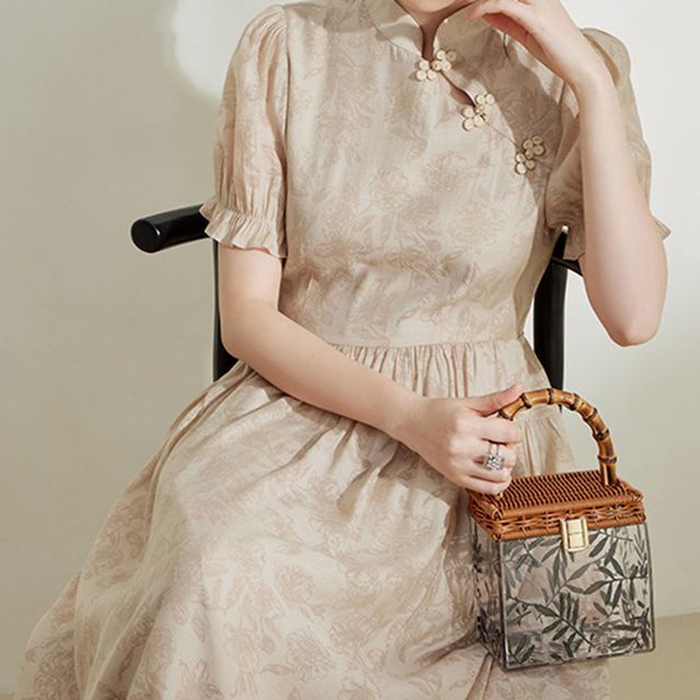 Short-Sleeve Collared Floral Maxi A-Line Dress SpreePicky