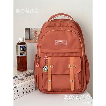 Lettering Label Buckled Flap Laptop Backpack SpreePicky