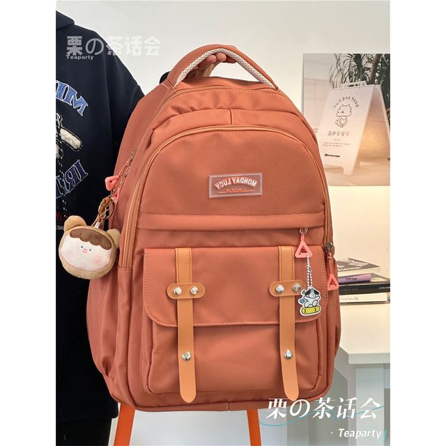 Lettering Label Buckled Flap Laptop Backpack SpreePicky